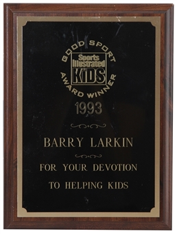 1993 Barry Larkin Sports Illustrated for Kids Award from the Larkin Collection (Larkin LOA)